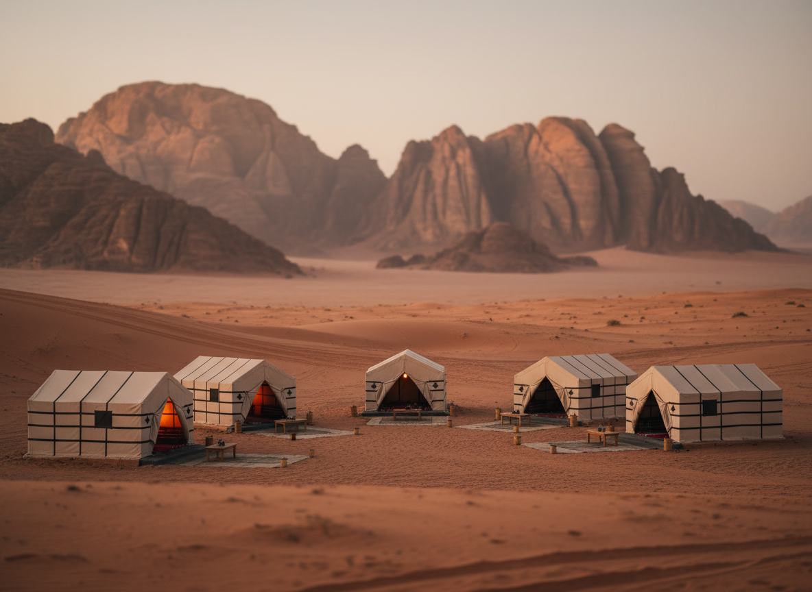 Wadi Rum camp golden hour